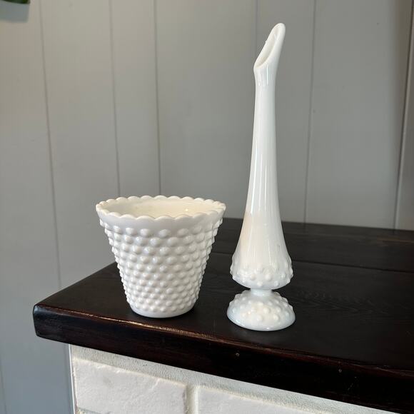 Fenton Other - FENTON VTG Hobnail Milk Glass Bud Vase 10” and Hobnail Milk Glass pot 4”